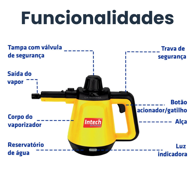 Limpador à Vapor BIVOLT com 9 acessórios + Brinde Esponja Mágica