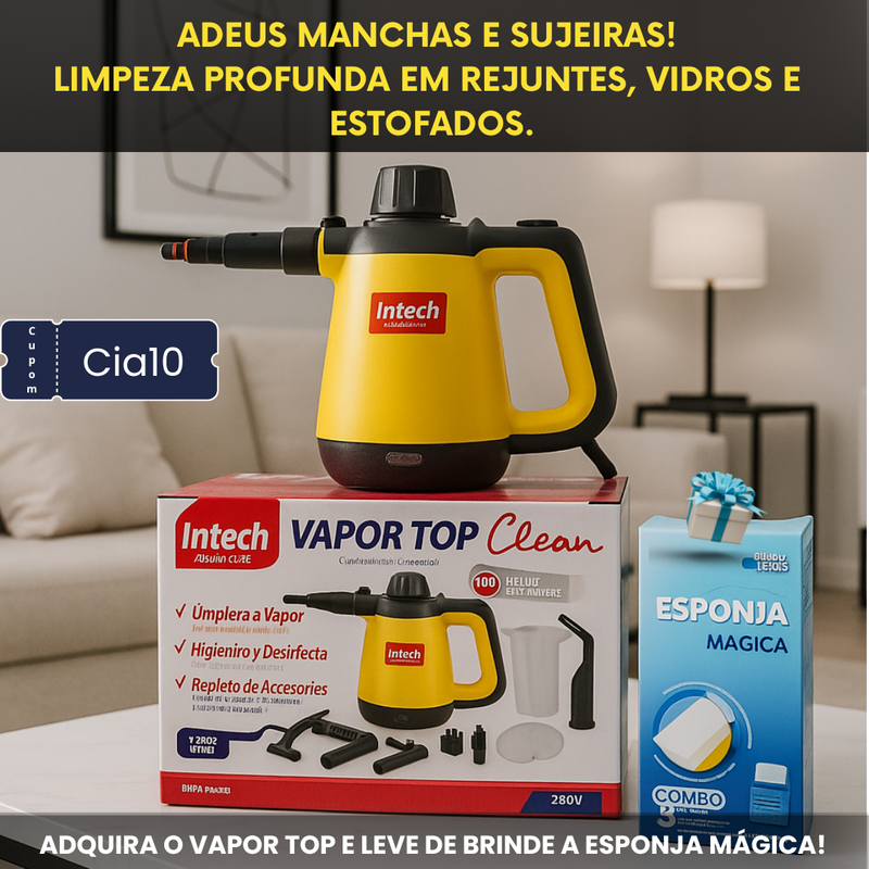 Limpador à Vapor BIVOLT com 9 acessórios + Brinde Esponja Mágica