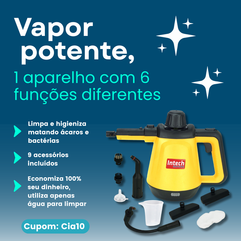 Limpador à Vapor BIVOLT com 9 acessórios + Brinde Esponja Mágica