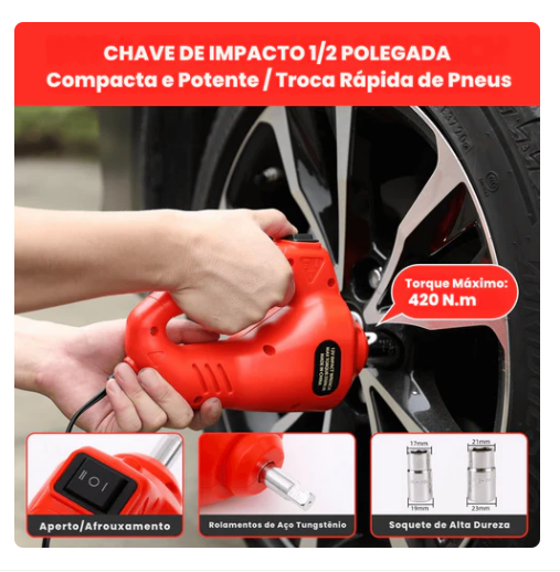 Kit de Macaco Eletrônico Multifuncional 3 em 1 com Chave de Impacto, Compreensor de Ar e Luz LED- LIFTFORCE 5 Toneladas 12V